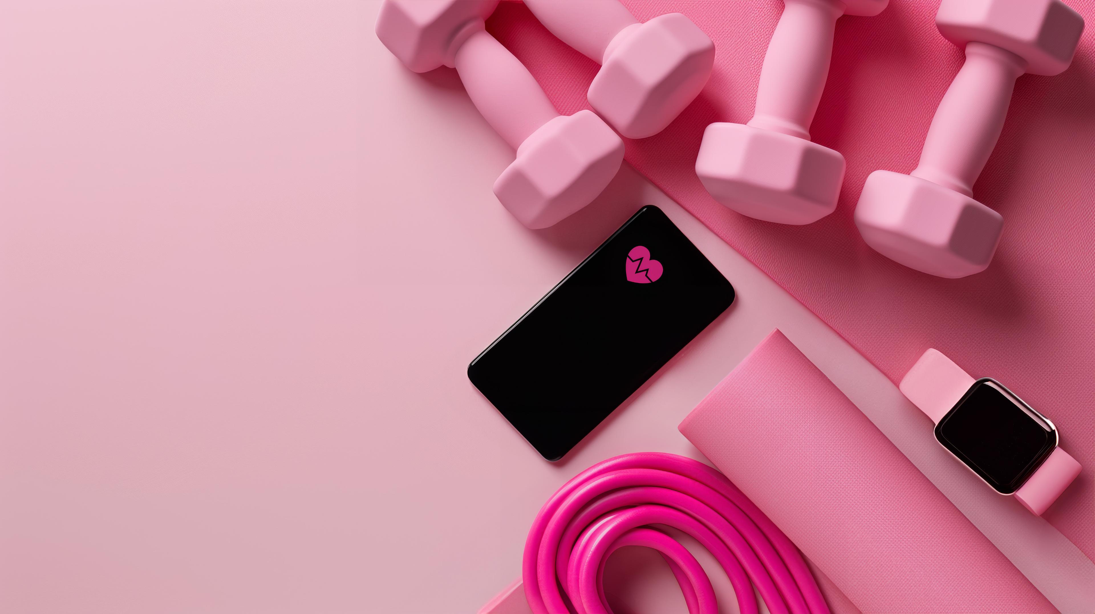 Fitness equipment on pink background
